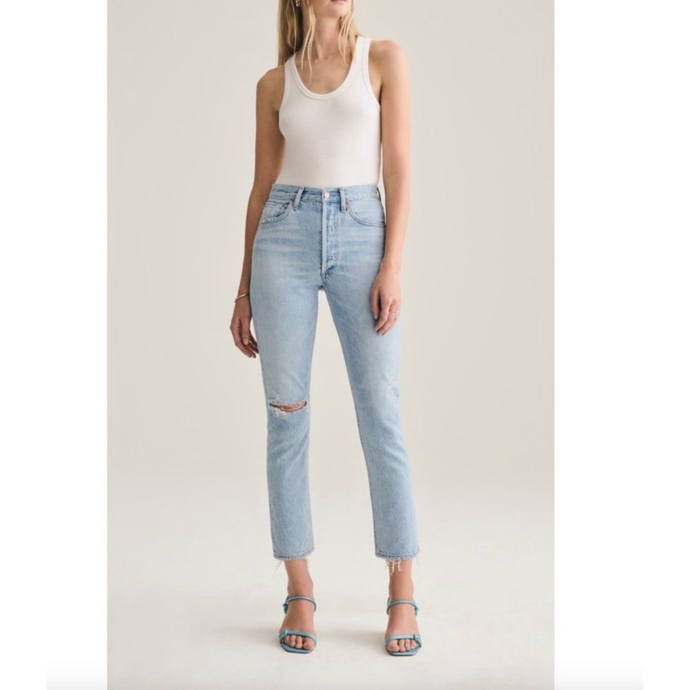 Agolde Riley High-Rise Straight Cotton Crop Jean 25 Vintage Light Wash ButtonFly